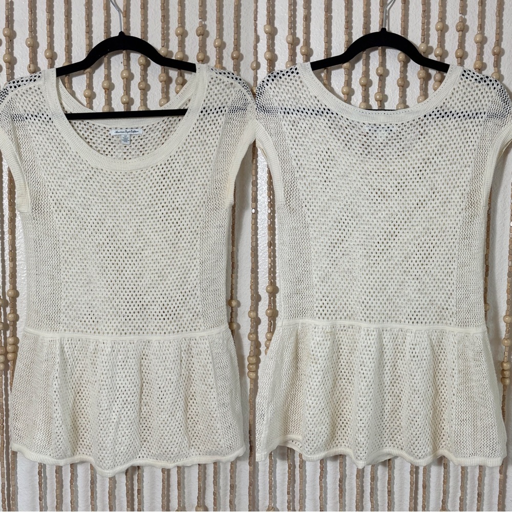 Y2K American Eagle Ivory Knit Cottagecore Playground Prep Babydoll Blouse Top